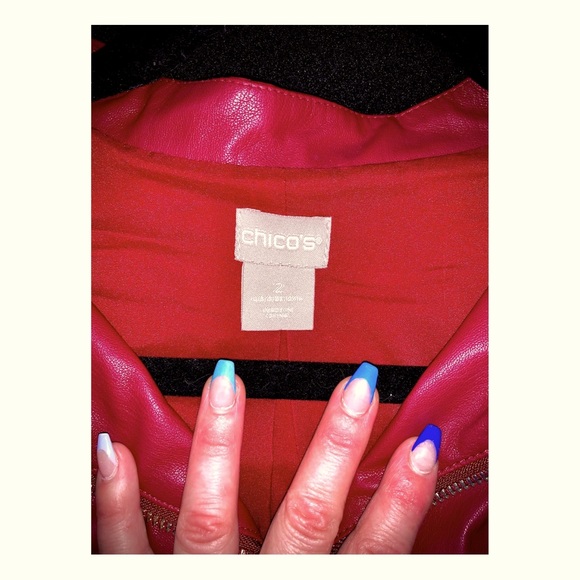 Women’s Red Leather Chico’s Jacket. Size 2. - Picture 3 of 3